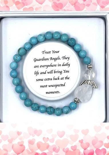 Turquoise Howlite Crystal Heart Guardian Angel Bracelet